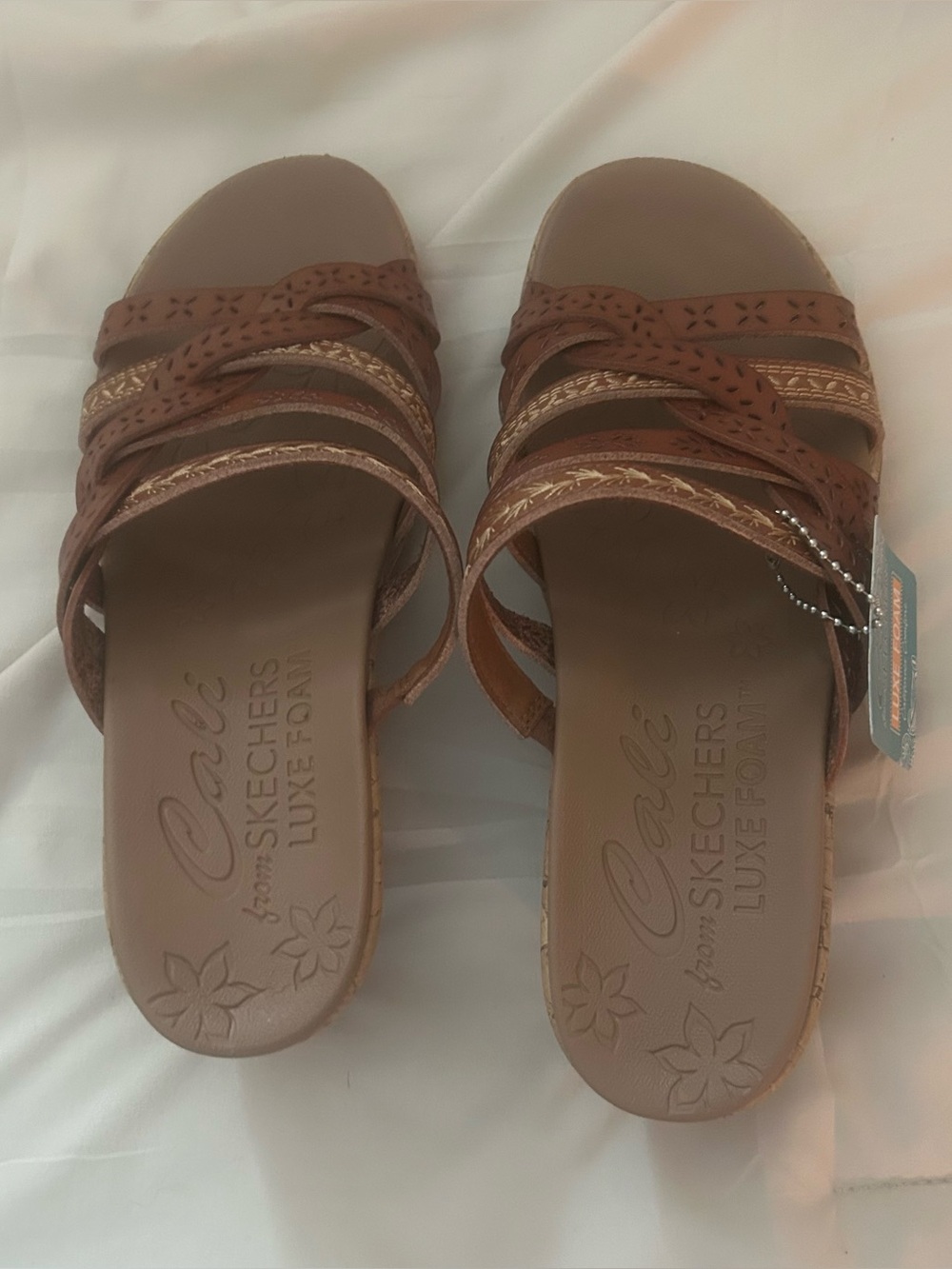 Skechers Women's Tan Strappy Sandals with Multicolor Accent